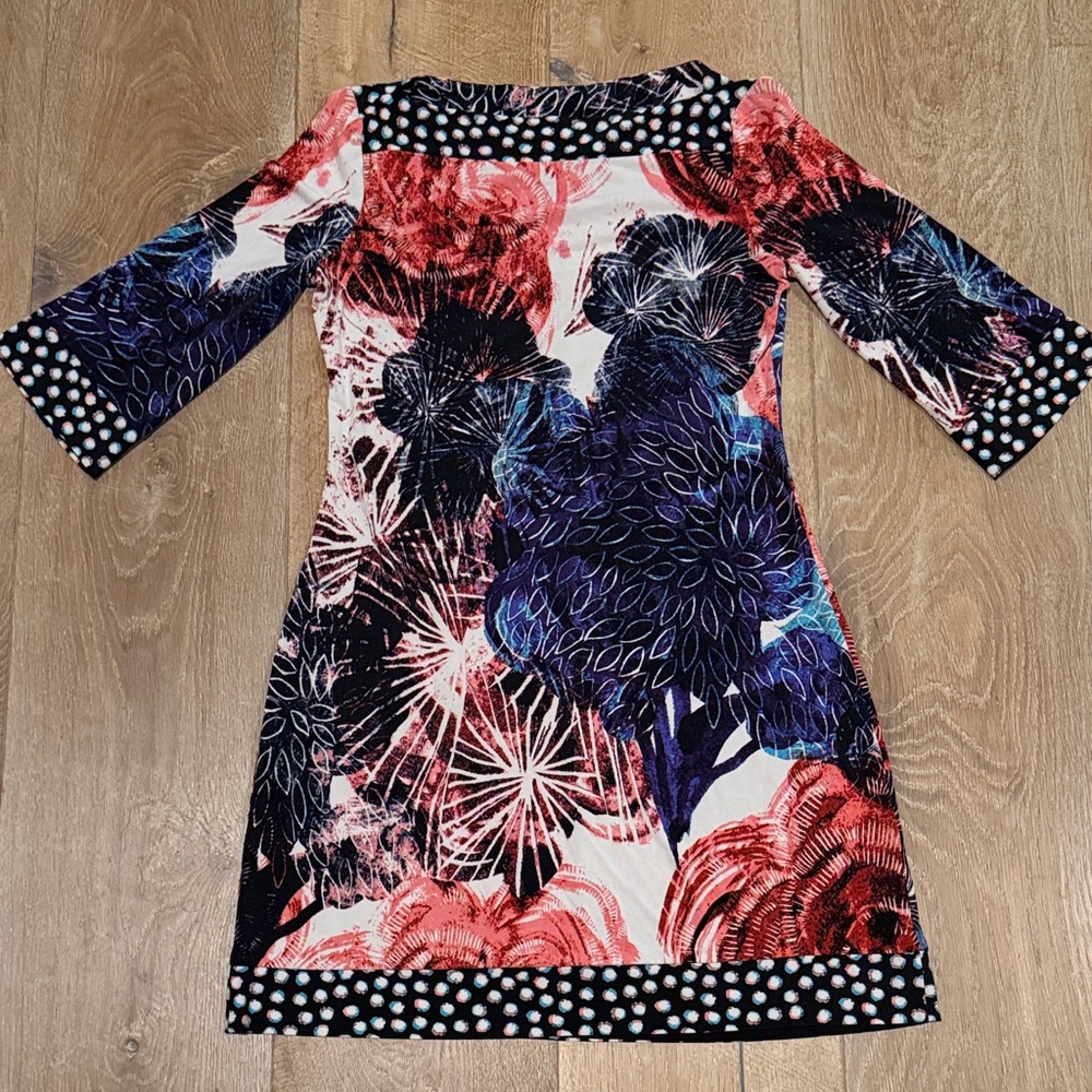 Ali Ro Floral Patterned Dress with Polka Dot Trim
